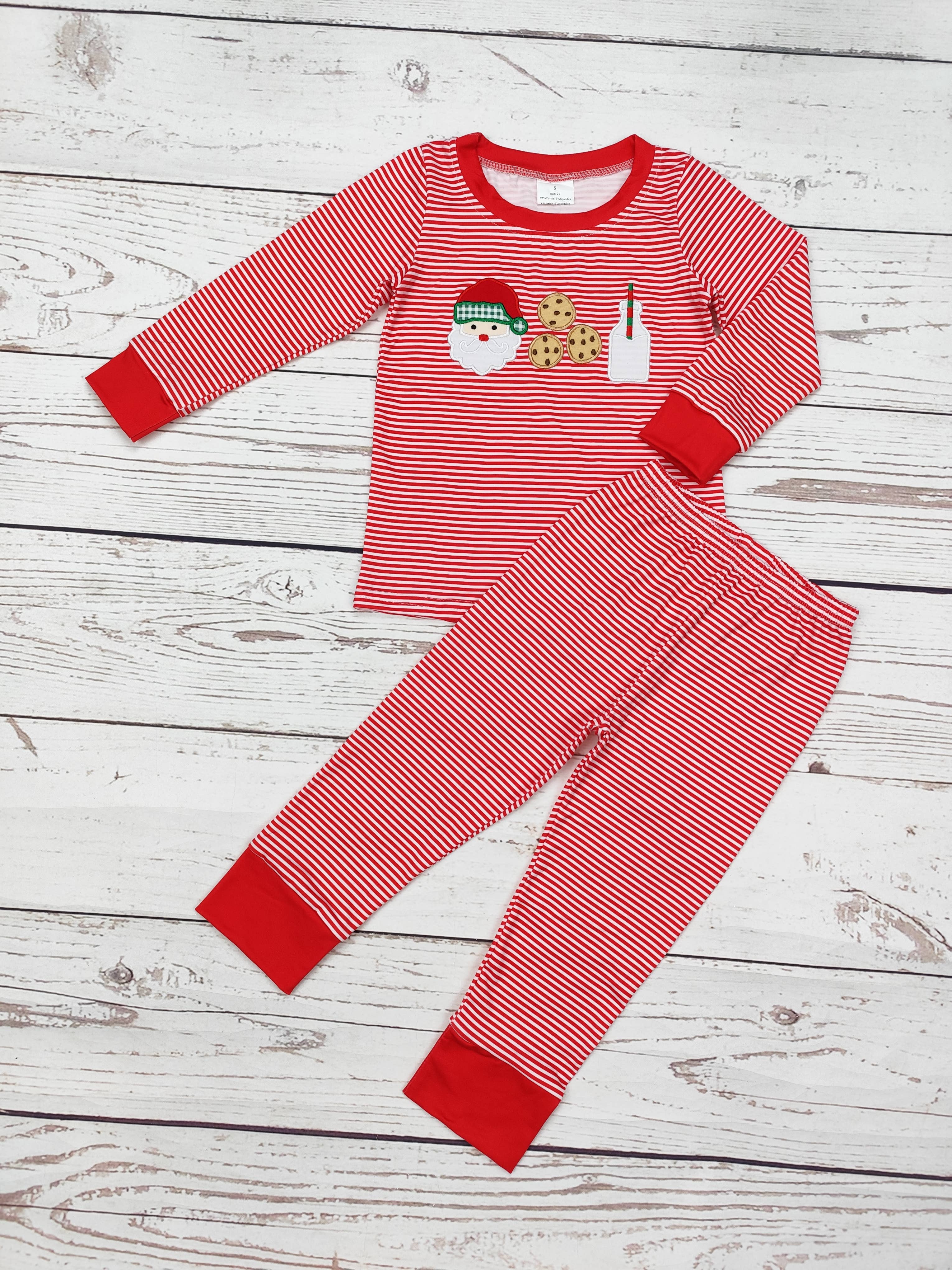 Santa's Milk & Cookies Appliqué Boys Pajamas: 12-18M